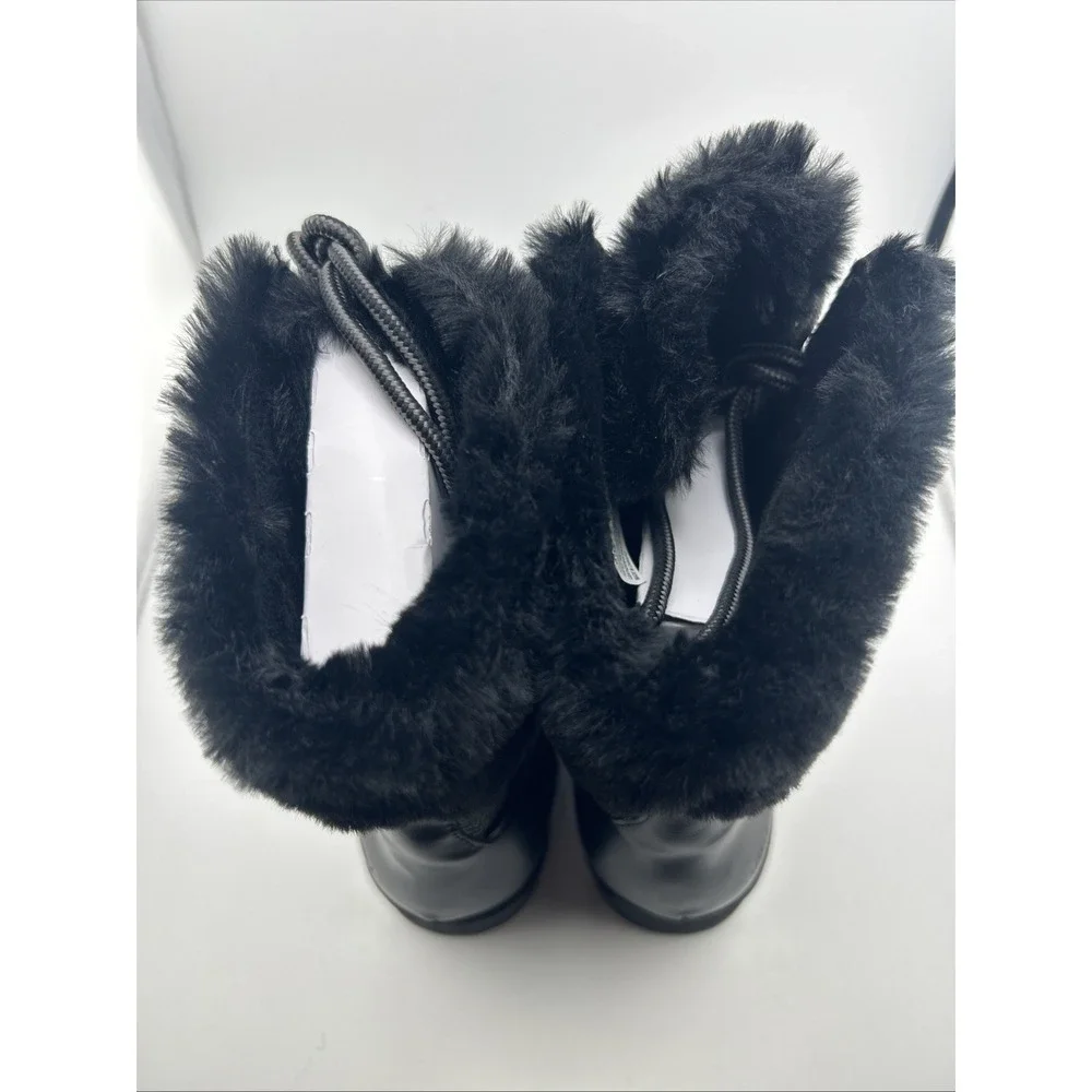 JBU Duck Boots Women 8.5 Black Grey Waterproof Herringbone Faux Fur Winter Snow